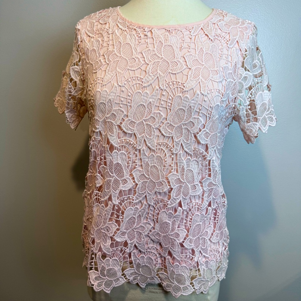 SMALL | Crochet/Lace Pink T-Shirt